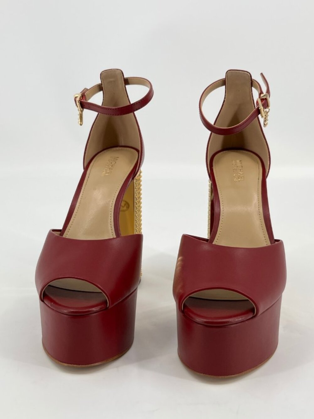 Michael Kors Maxine Platform Sandals Burgundy Sz 7 Leather Open Toe Ankle Strap - Picture 3 of 15